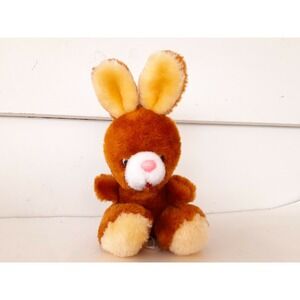 Vintage Stuffed Plush Bunny Rabbit Brown Yellow Tongue Sticking Out Pink Nose